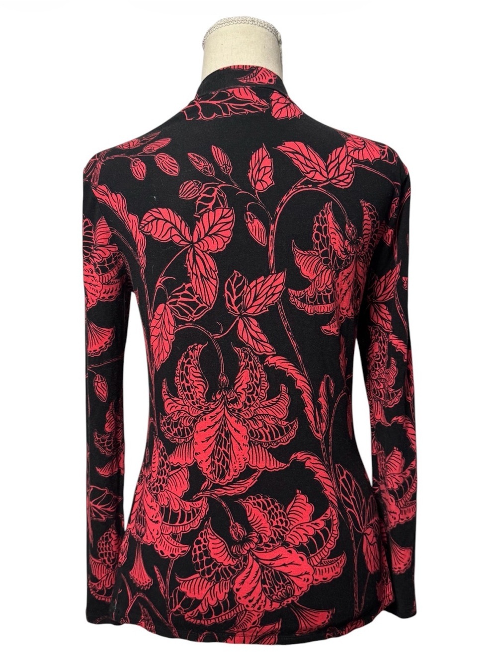 TED BAKER Women's Abyiaah Fitted Floral Long Sleeve Top - Black/ Red, Small - Picture 5 of 10